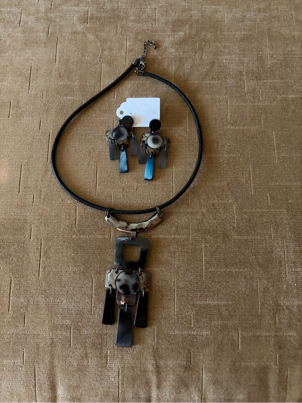 Black and Gunmetal Statement Necklace & Earring Set